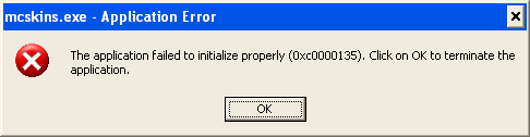 The application failed to initialize properly (0xc0000135). Click on OK to terminate the application.